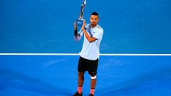 Nick Kyrgios holds aloft Brisbane International title 