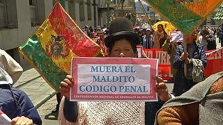 Una manifestante muestra un cartel que dice "Muera el maldito Código Penal"