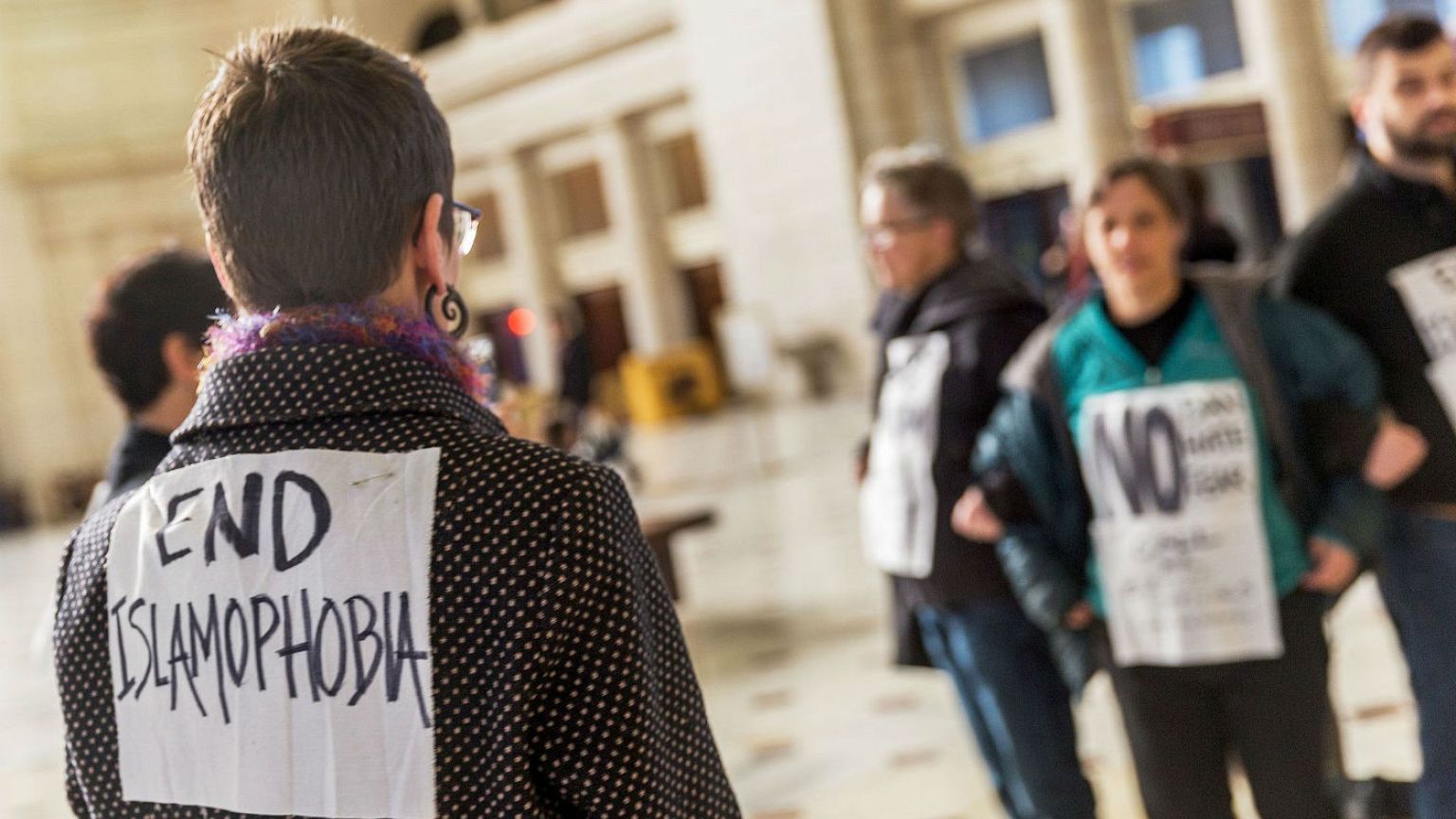 A silent protest at Union Station against Islamophobia in Washington