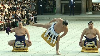 Los gigantes del sumo inauguran la temporada en Japón