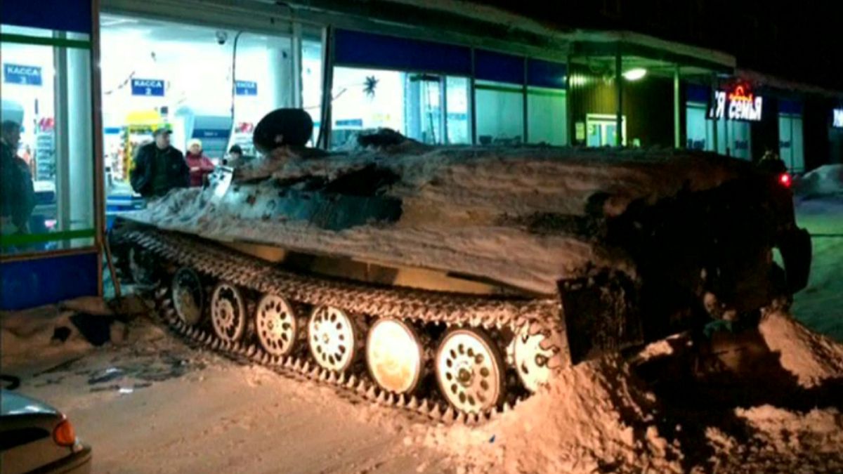 Russian man rams stolen armoured personnel carrier into shop, steals wine