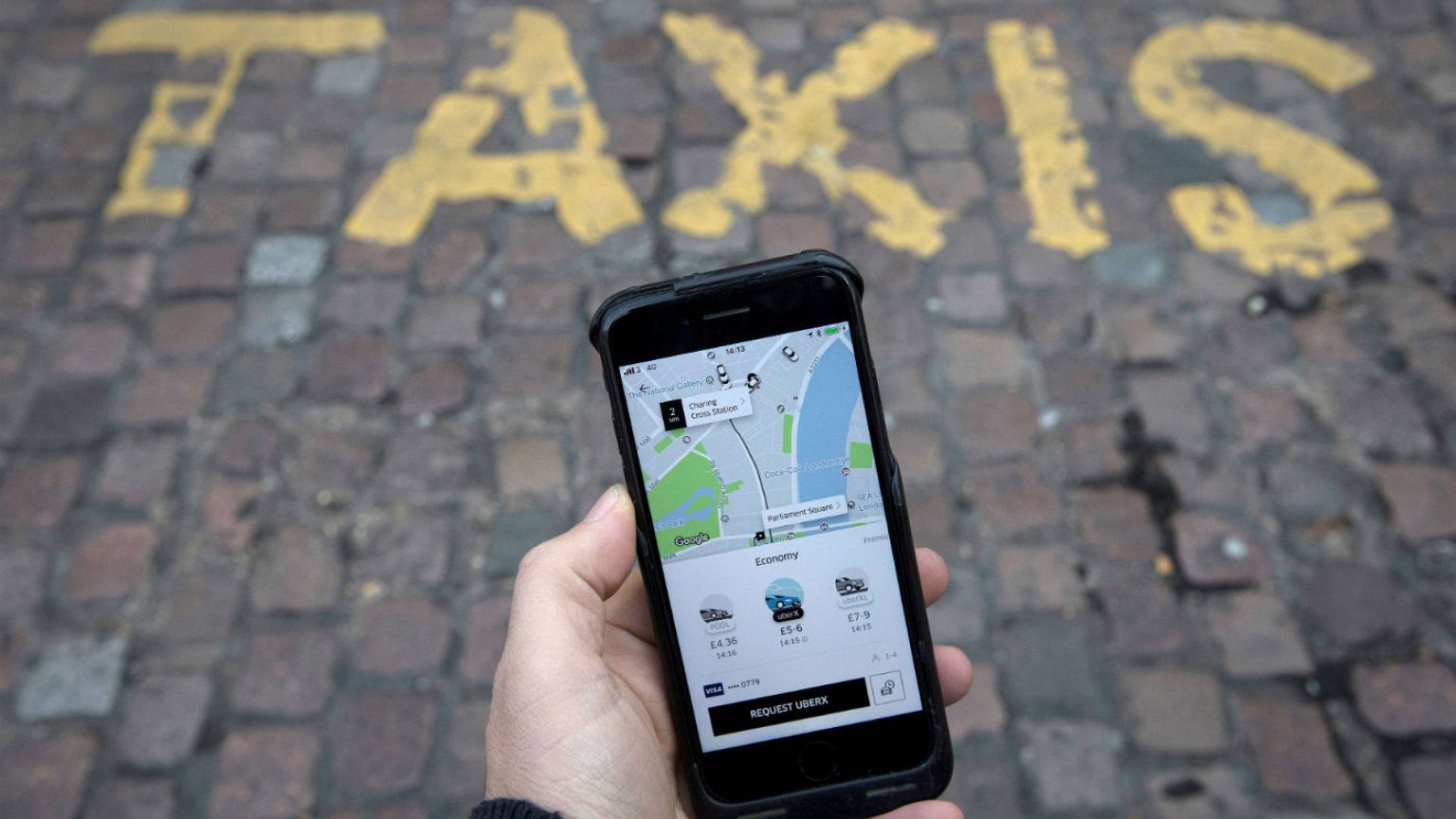 Uber app on a mobile telephone