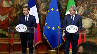 Emmanuel Macron and Paolo Gentiloni hold press conference in Rome 