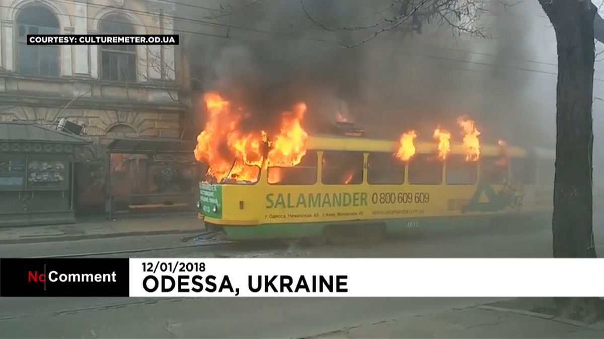 Incêndio num elétrico em Odessa 