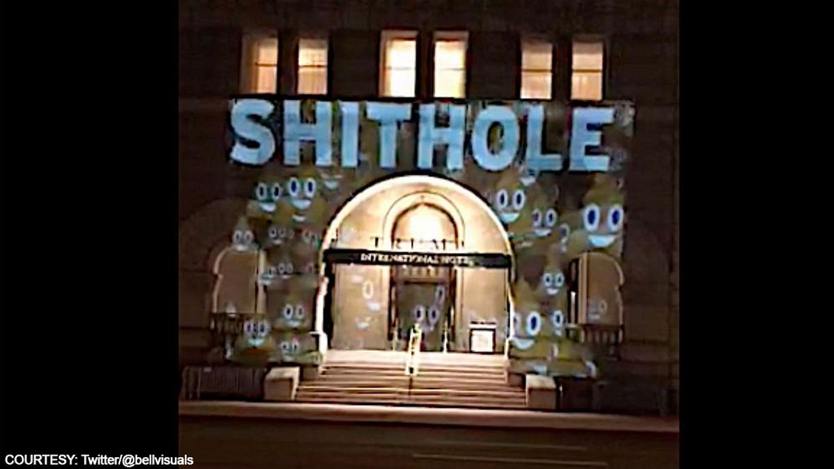 Film-maker projects 'shithole' on Trump hotel in Washington
