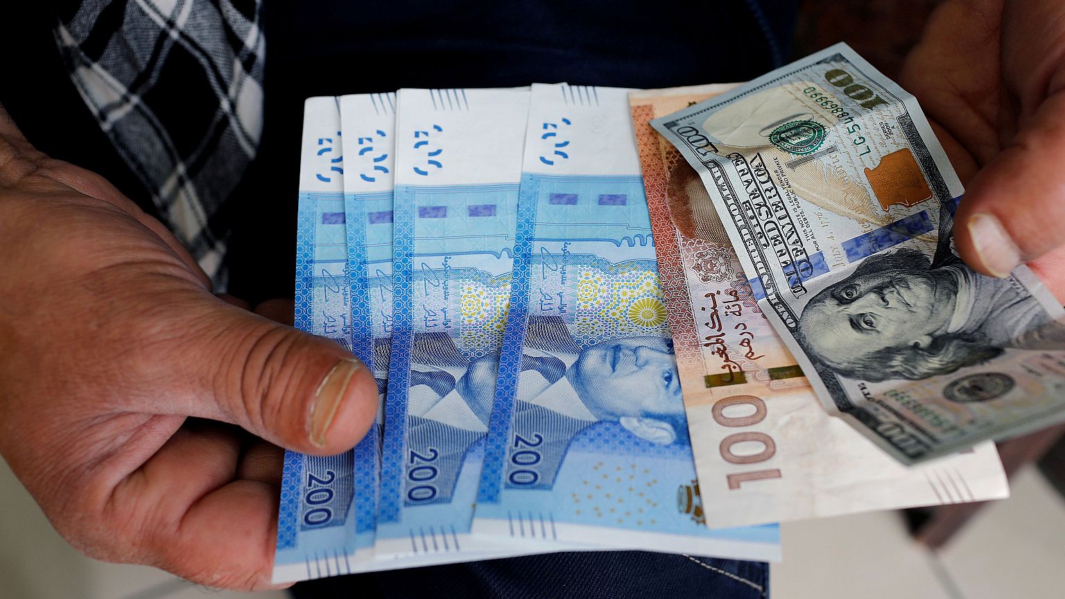Moroccan dirhams and U.S. dollar notes 