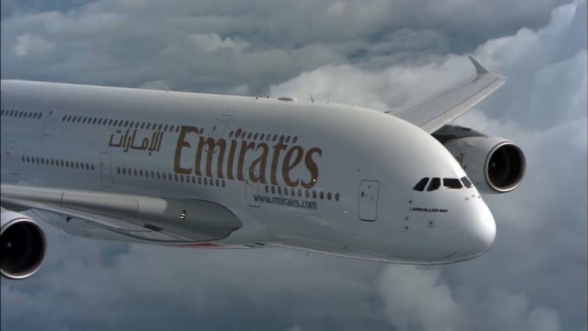 File photo of Emirates A380 airliner in flight