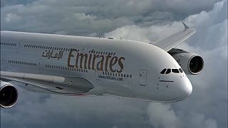 File photo of Emirates A380 airliner in flight