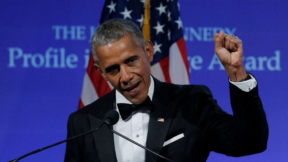 Former U.S. President Barack Obama speaks after receiving the 2017 Profile 