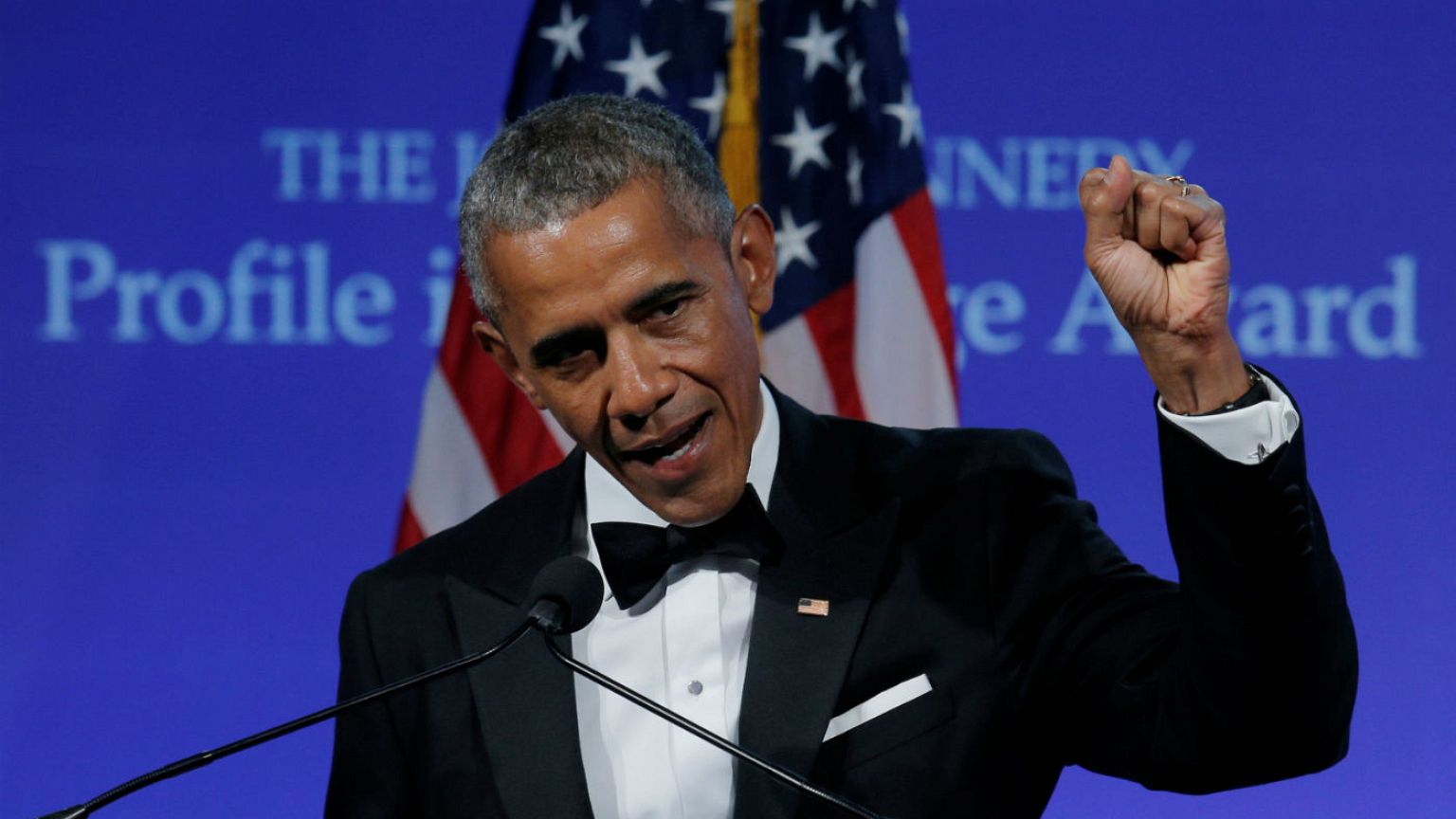 Former U.S. President Barack Obama speaks after receiving the 2017 Profile 