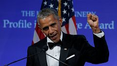 Former U.S. President Barack Obama speaks after receiving the 2017 Profile 