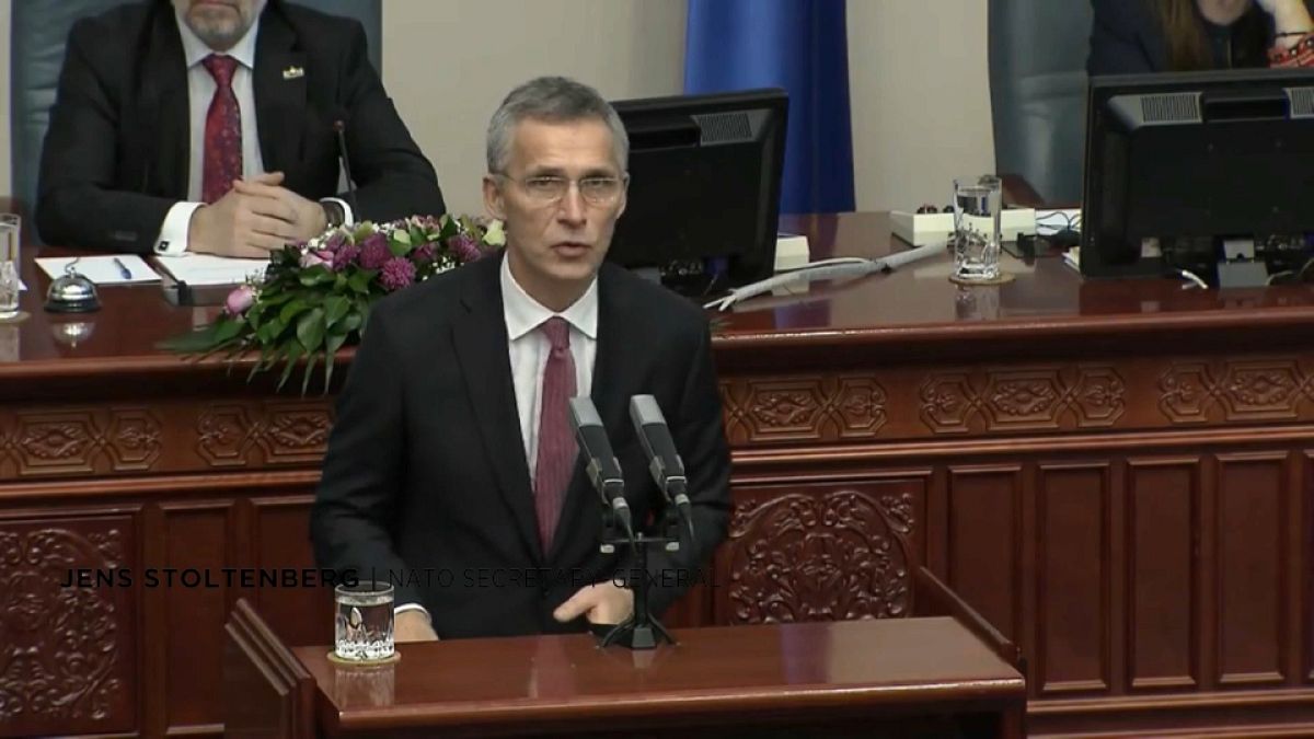 NATO Secretary-General Jens Stoltenberg addresses Macedonian parliament