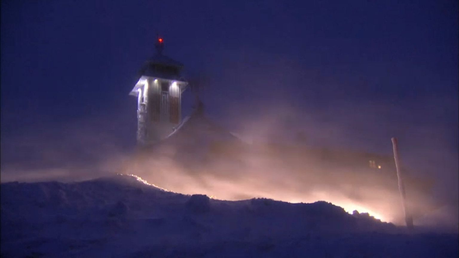 Storm Friederike kicks up snow in  Fichtelberg, Saxony