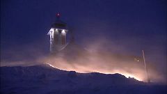 Storm Friederike kicks up snow in  Fichtelberg, Saxony
