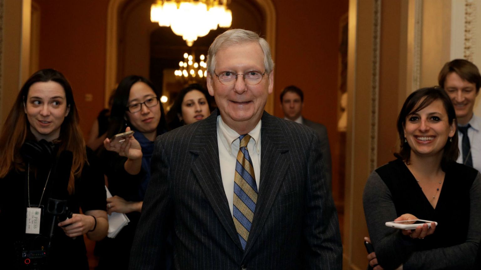 Senate majority leader Mitch McConnell walks to the Senate chamber.