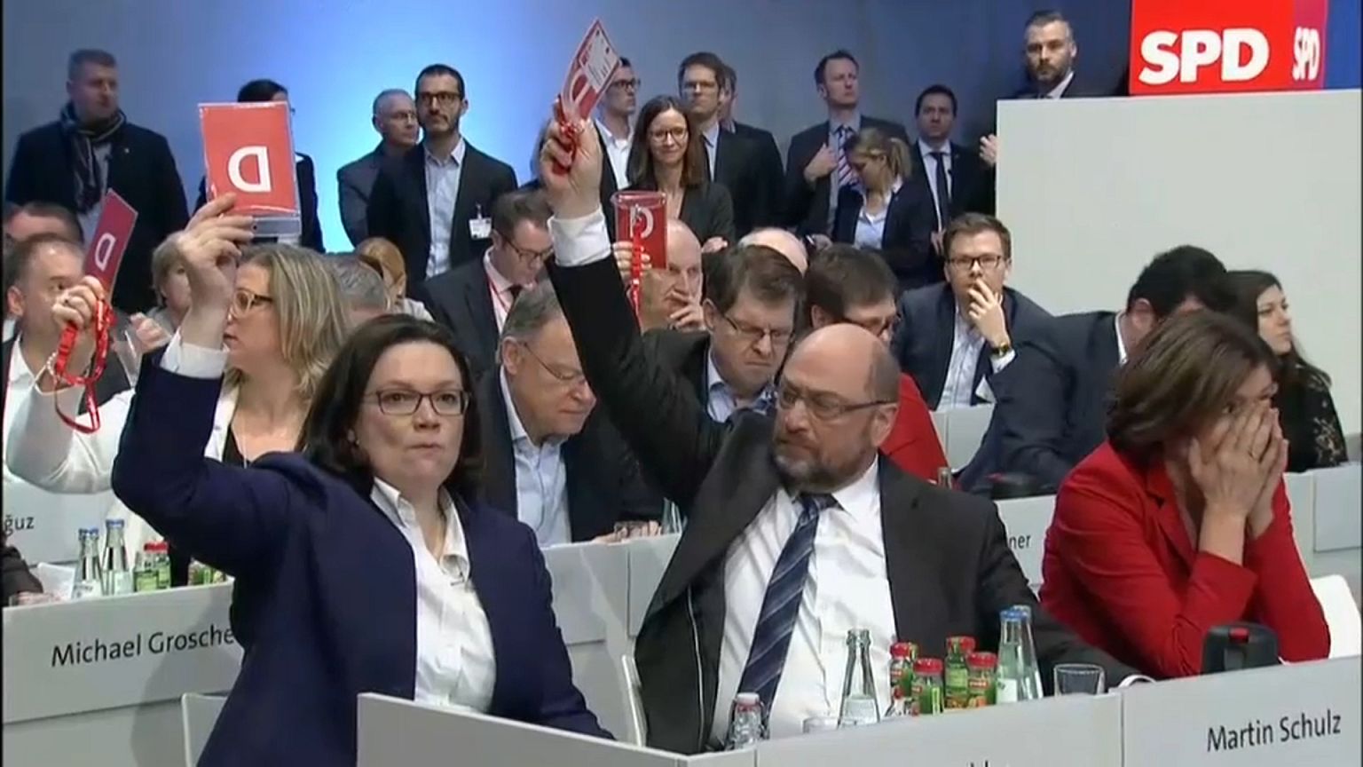 SPD congress clears leaders to talk coalitions with Angela Merkel