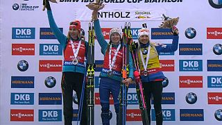 Антхольц: биатлонисты Домрачева и Фуркад празднуют победу