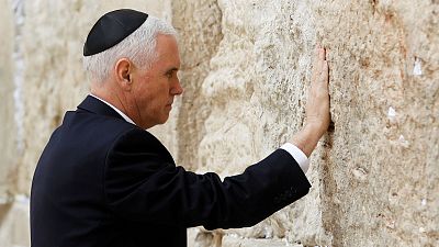 US Vice President Mike Pence touches the Western Wall in Jerusalem