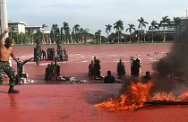 شاهد: جنود إندونيسيون يشربون دماء الأفاعي ويمشون حفاة على النار 