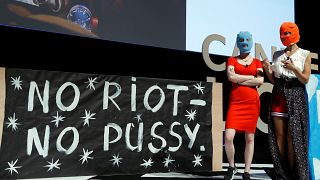 Pussy Riot members attend a conference in Cannes, France, in June 2017.