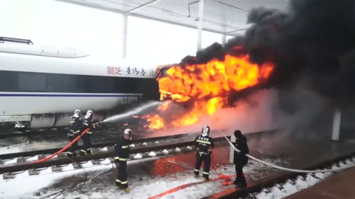 Fuoco sulle rotaie in Cina