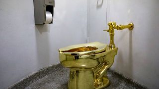 Maurizio Cattelan’s “America,” a fully functional solid gold toilet is seen