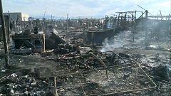 Пожар в палаточном городке мигрантов
