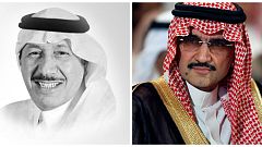 الأمير الوليد بن طلال (يمين) والإعلامي إدريس الدريس 