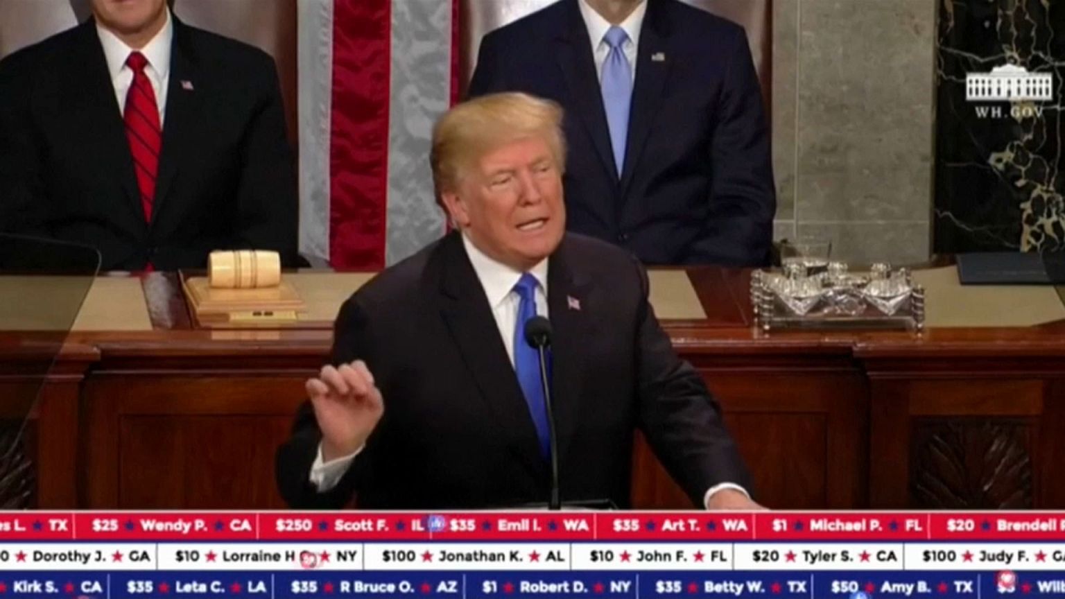 Trump angaria fundos durante discurso do Estado da União