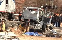 Train carrying US Republicans hits truck, killing driver