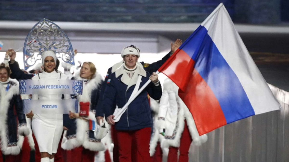 Russian athletes at opening ceremony at the 2014 Winter Olympics 