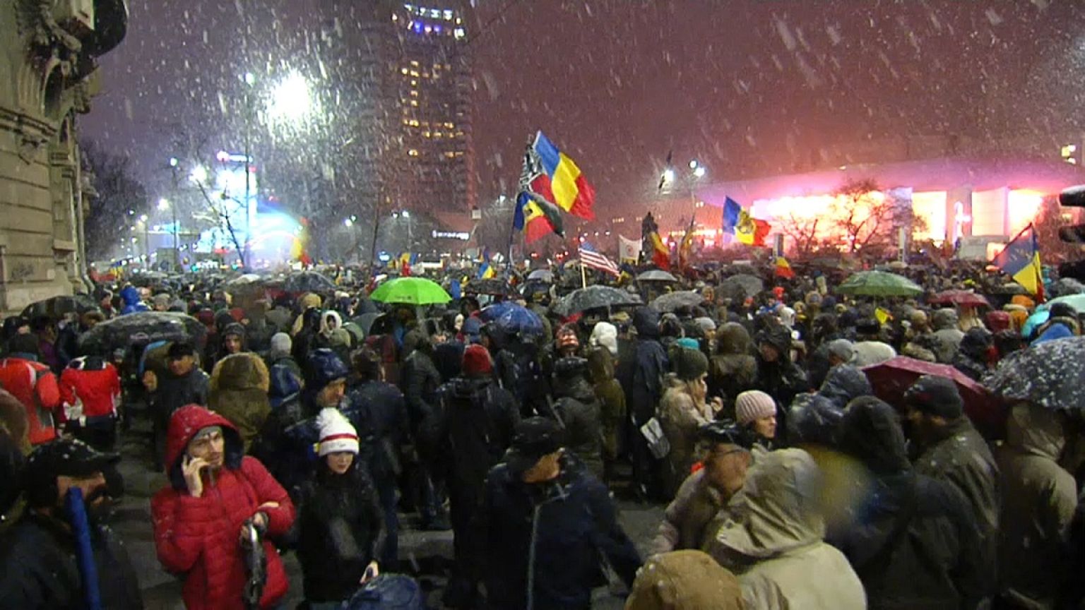 Demonstrators came out in the snow to protest the new laws 
