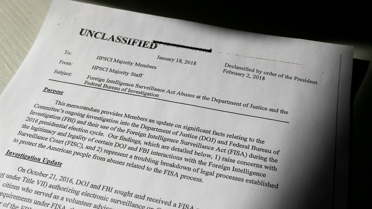 Trump authorises release of classified memo alleging misconduct by FBI