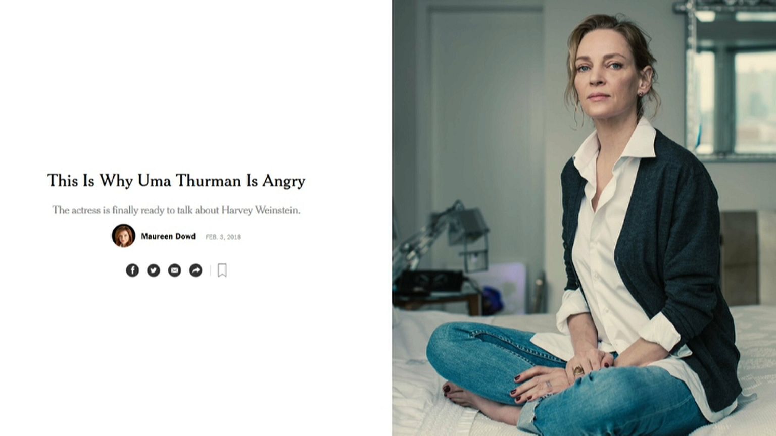 Uma Thurman rompe il silenzio: "Harvey Weinstein aggredì anche me"