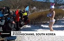 Bikini clad animal rights activist brave the cold in Pyeongchang