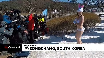 Bikini clad animal rights activist brave the cold in Pyeongchang