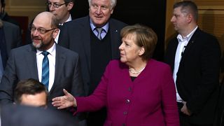 La canciller alemana Angela Merkel y el líder del SPD Martin Schulz