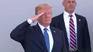 Donald Trump salutes French troops during Bastile Day in Paris