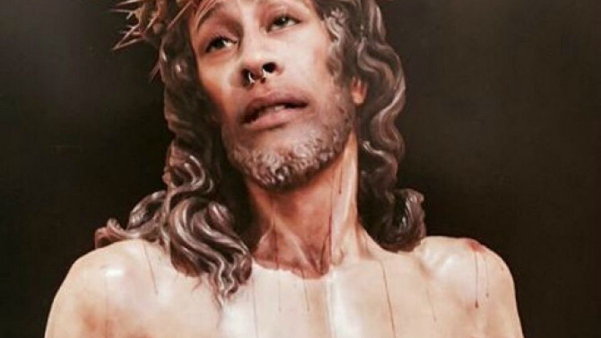 Fotomontaje del Cristo de la Amargura con la cara del condenado.