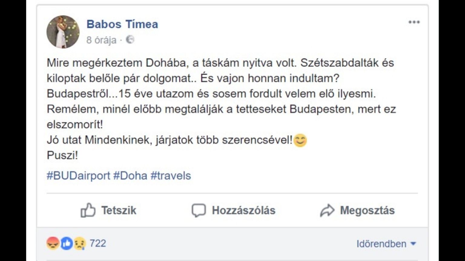 Babos Tímea csomagját is kifosztották Budapestről repülve