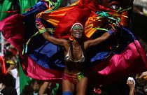 A reveller during Carnival festivities in Rio de Janeiro, Brazil, Feb. 9