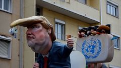 A carnival chariot is seen with a figure of U.S. President Donald Trump