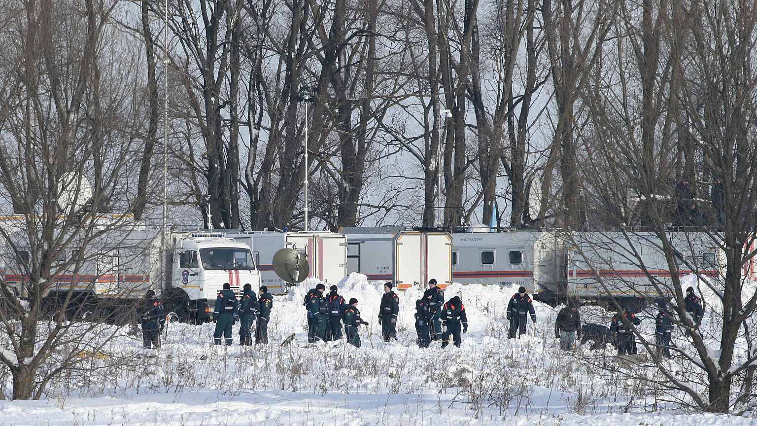 The crash site of the airplane operated by Saratov Airlines near Moscow