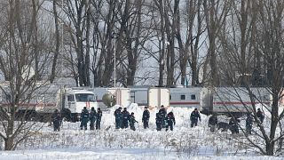 The crash site of the airplane operated by Saratov Airlines near Moscow