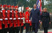 Serbian President Vucic with Croatia's President Grabar Kitarovic in Zagreb
