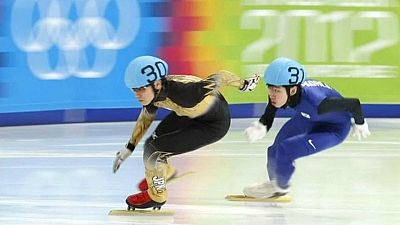 Kei Saito speed skating at the Youth Olympics in Innsbruck, Vienna in 2012.