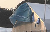 Tent flaps in high winds at Winter Olympics in South Korea