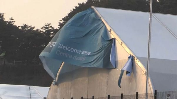 Tent flaps in high winds at Winter Olympics in South Korea Tent flaps in high winds at Winter Olympics in South Korea