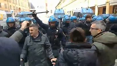 Anti-fascist demonstrators clash with Italian police in Bologna 