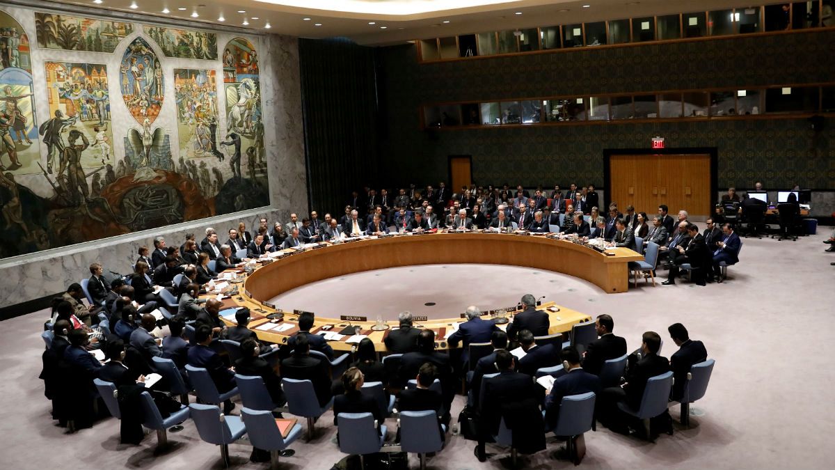 Members of the Security Council gather for a meeting 